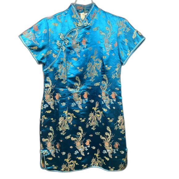 Retro Chinese Style Dragon Phoenix Satin Cheongsam Traditional Dress :Pre-owned - Picture 1 of 8